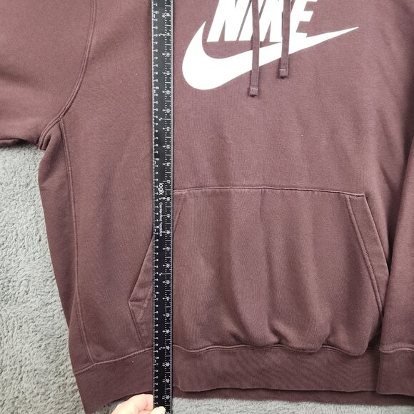 Nike Sportsclub Fleece Sweatshirt Mens 2XL Maroon Spell Out Center Swoosh Hoodie - Picture 5 of 8